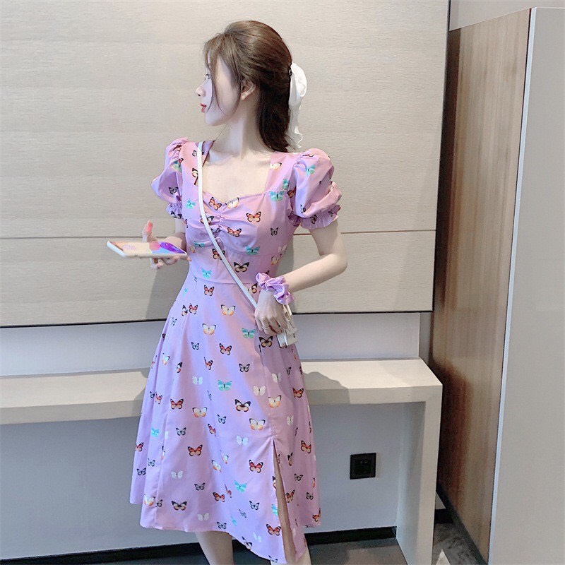 [HCM]Đầm kate phối họa tiết nhỏ nhắn