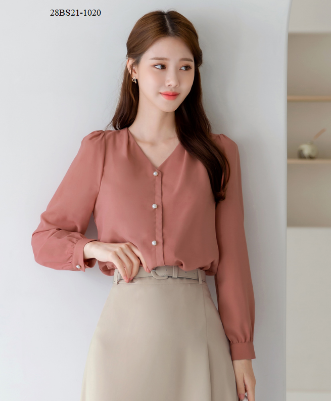 ÁO KIỂU CỔ V TAY DÀI DỄ THƯƠNG