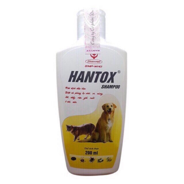 Sữa tắm sạch ve ghẻ, dưỡng lông chó mèo - Hantox vàng 200ml