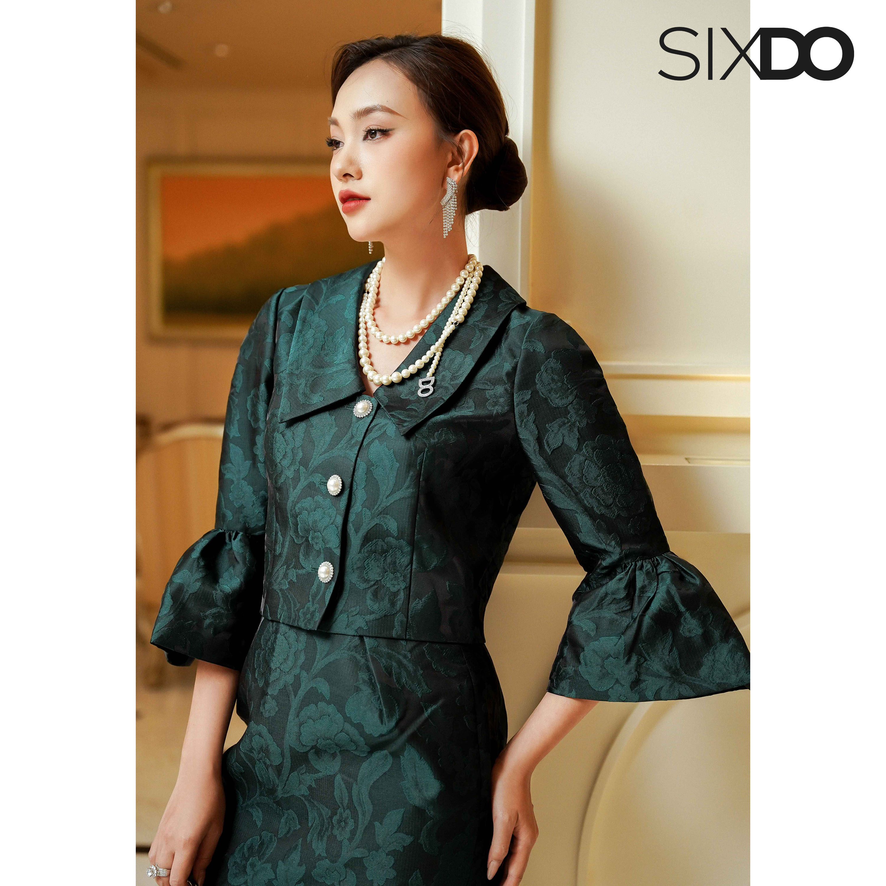 Chân váy gấm sang trọng thời trang SIXDO (Midi Brocade Skirt)