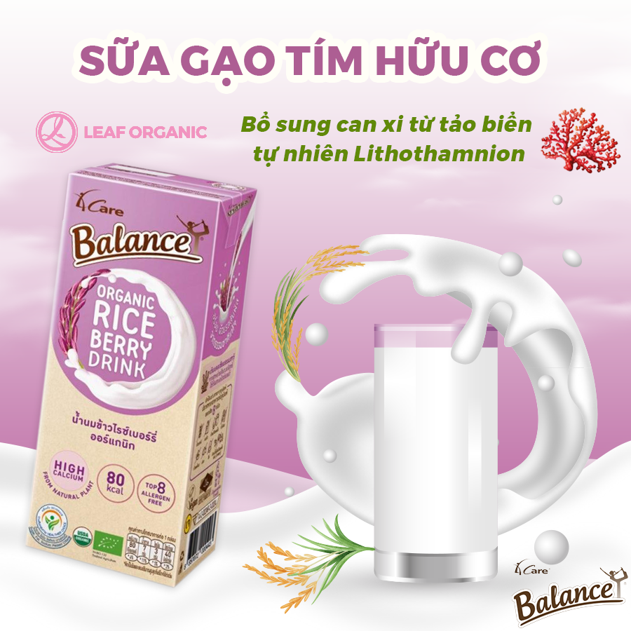 SỮA GẠO TÍM HỮU CƠ VỊ 4CARE BALANCE THÁI LAN 180ML - Leafhouse hcm