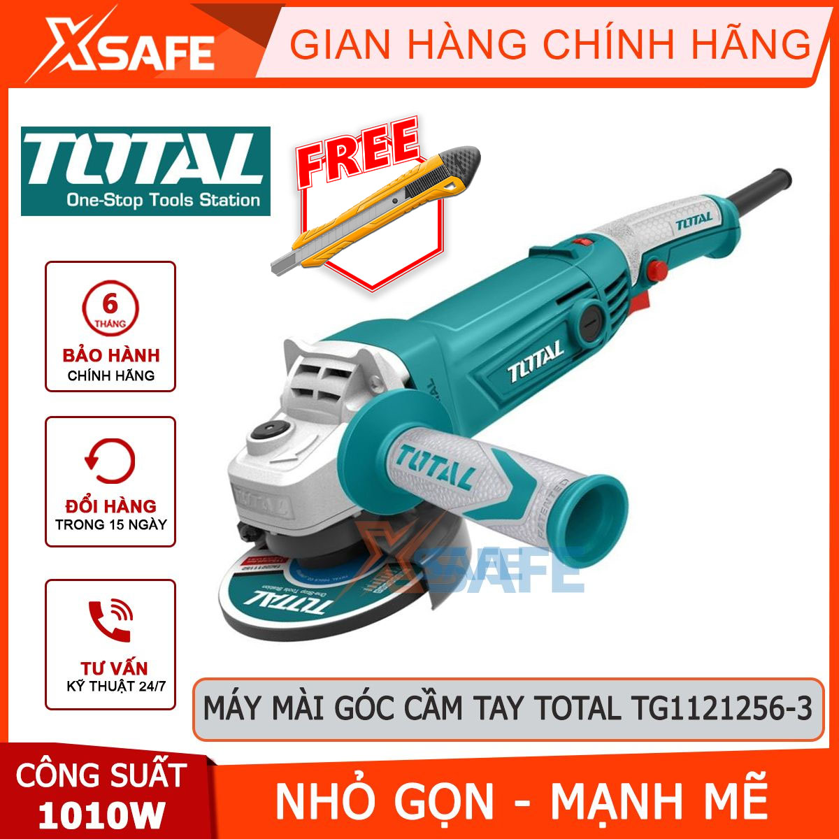 Máy mài cầm tay 1010w total tg1121256-3 máy mài góc điều chỉnh 6 tốc độ, đường kính đĩa 125mm, cốt m14, tốc độ không tải 11000 vòng/phút, điện thế 220-240v~50-60hz máy đánh bóng mặt kim loại, đánh sạch ron gạch, cắt đá dễ dàng
