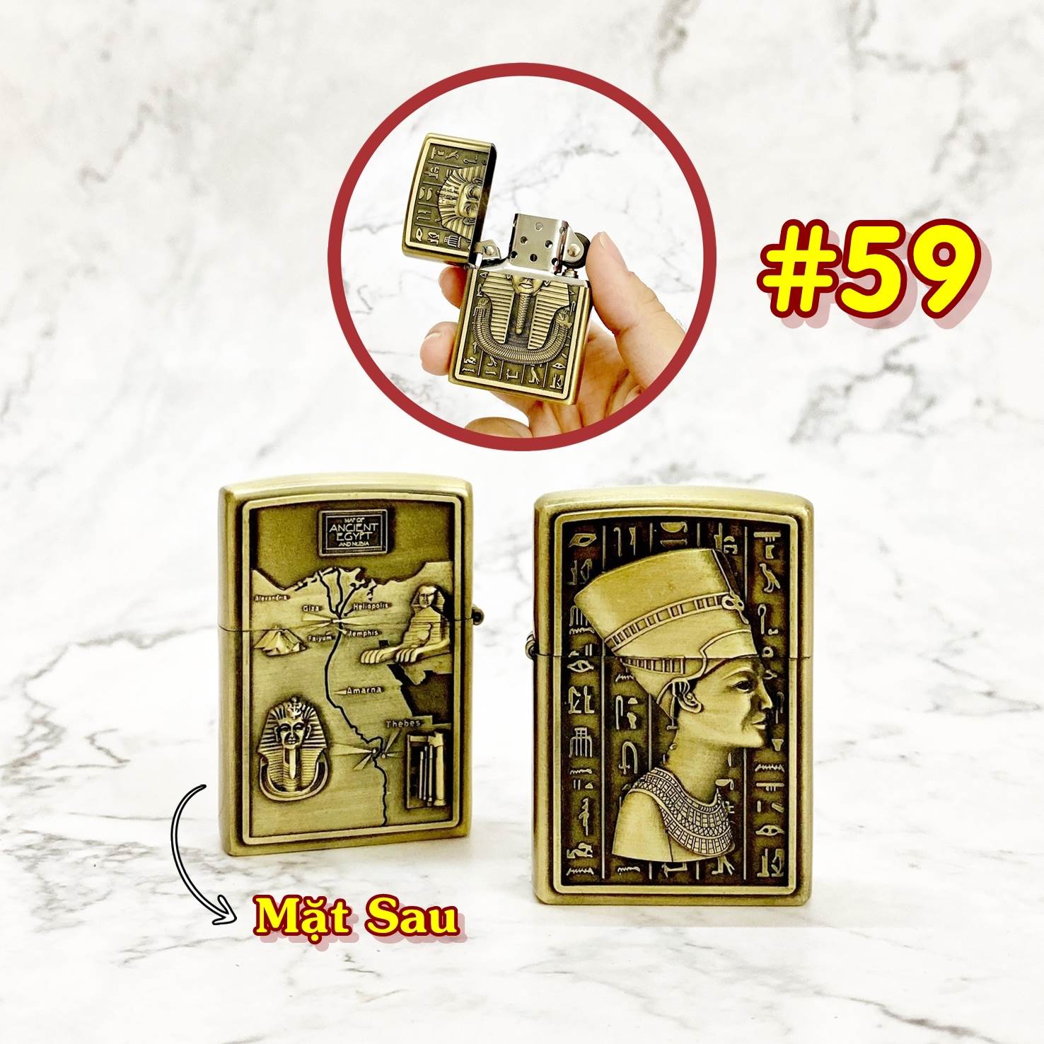 THẦN AMUN_  BÂT LỬA ZIPPO AI CẬP 2 MẶT HÌNH NỔI