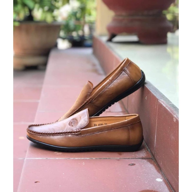 [Da bò 100%] Giày lười nam cao cấp đế bệt ( màu nâu da thật 100%-bảo hành 24 tháng)