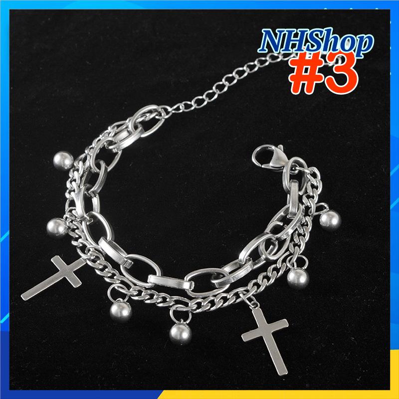 [HCM]Lắc tay xích đôi đính charm style Hiphop - Vòng tay trái tim - NHShop