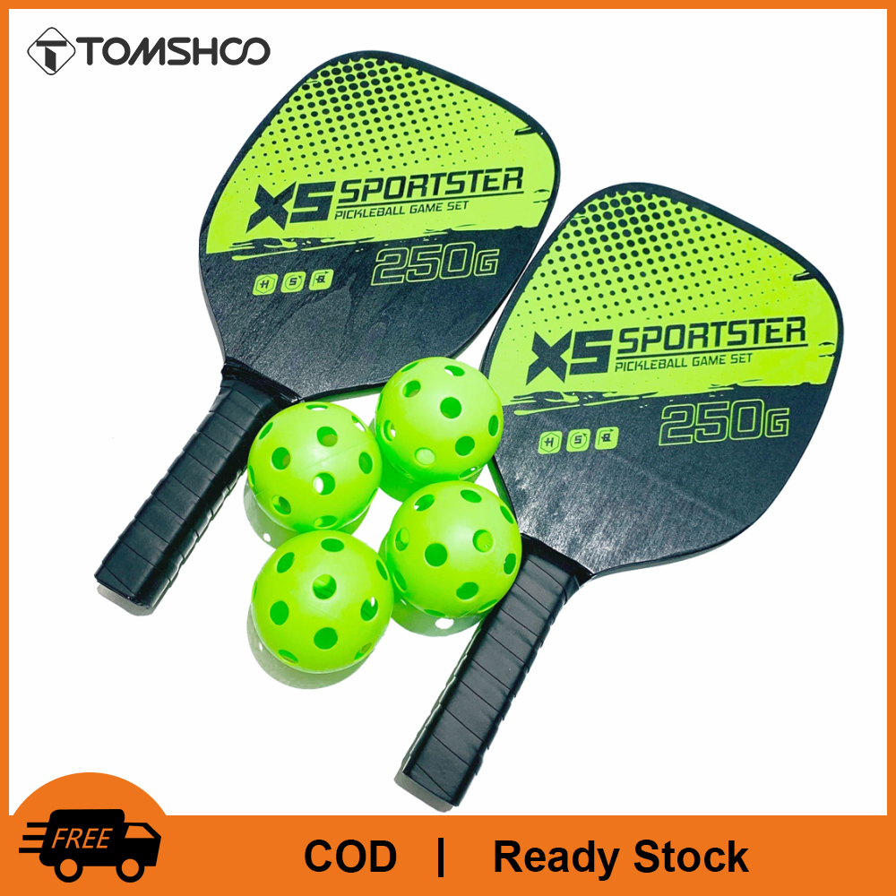 TOMSHOO Pickleball Rackets Set Pickleball Paddle Set of 2 Rackets and 4 Pickleballs Balls Pickle-Ball Racquet with Balls Sports Accessory