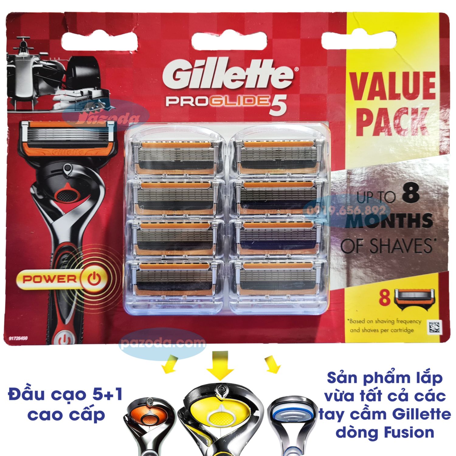 Hộp đầu dao cạo Gillette Fusion5/ Proglide5/ Proshield5/ Intimate (đầu cạo 5+1 - Không bao gồm tay cầm)