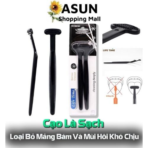 Set 2 Dụng Cụ Cạo Lưỡi Life Time Than Hoạt Tính 3 Lưỡi Loại Bỏ Mảng Bám Và Mùi Hôi Khó Chịu Oral Care