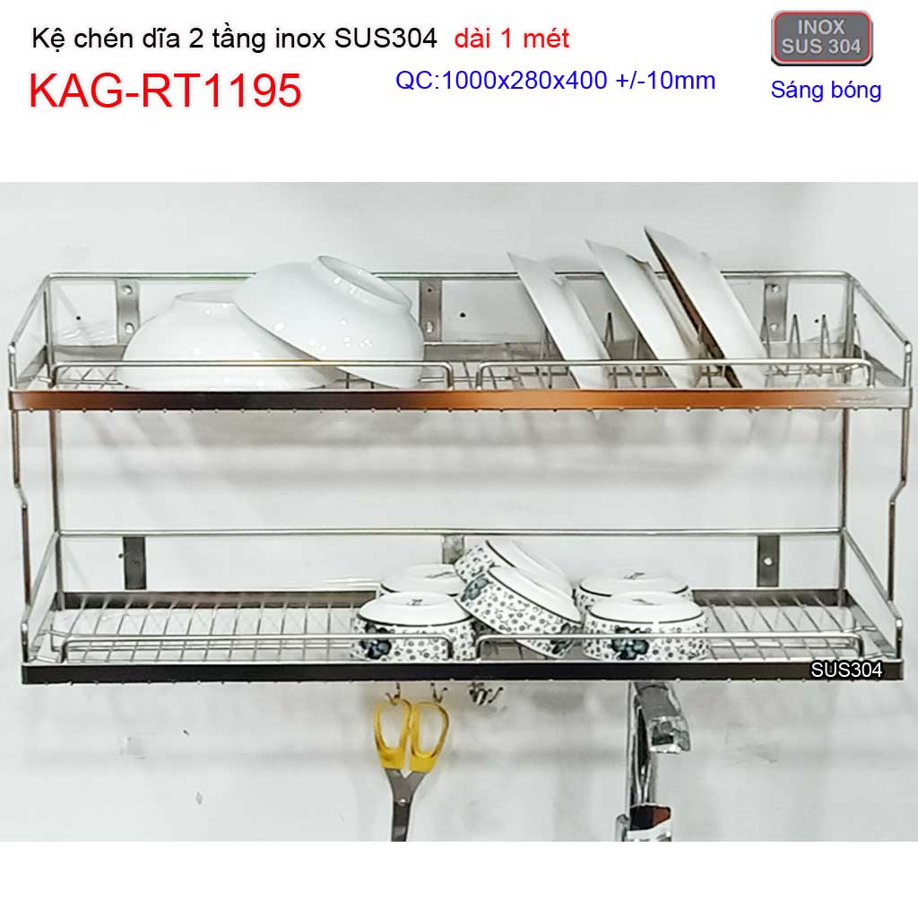 [HCM]Kệ đựng chén bát 100cm KAG-RT1195 inox SUS304 kệ úp chén dĩa 2 tầng inox 304 dài 1m cho ĐẠI GIA ĐÌNH sử dụng tốt