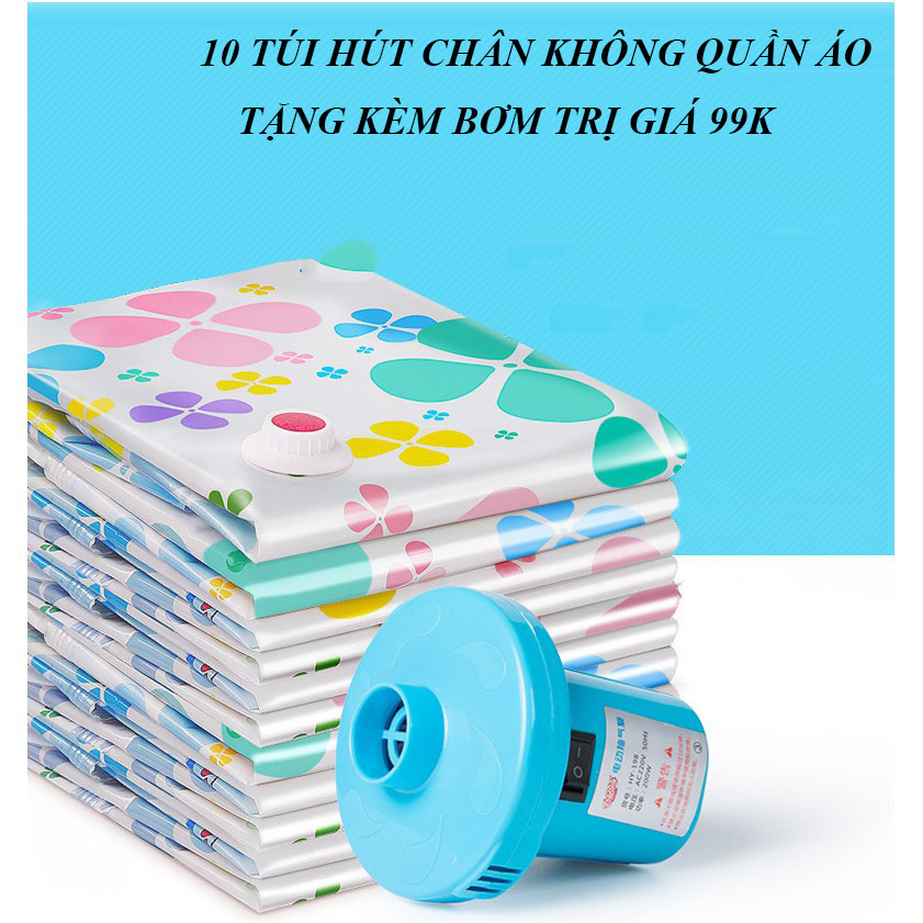 Máy hút chân không, Túi hút chân không quần áo 🎁 tặng kèm bơm điện ,10 túi dày dặn cất gọn trong 10 giây