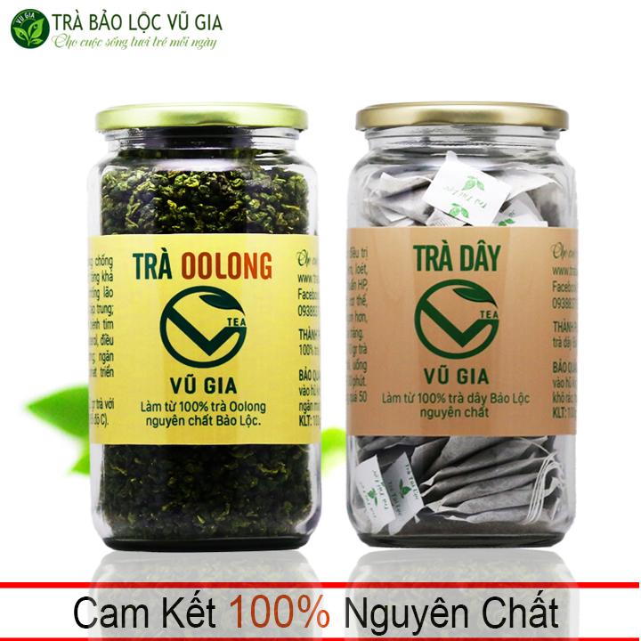 Combo Trà Oolong (200g/hũ) + Trà Dây Túi Lọc (30gói/hũ) - Nguyên Chất Vũ Gia - Tỉnh táo tập trung, hỗ trợ hệ tiêu hóa, tăng cường miễn dịch, ăn ngon miệng, ngủ sâu giấc - Đã được kiểm nghiệm y tế