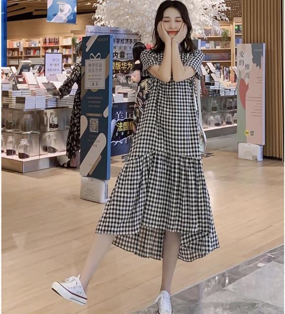 [HCM]Đầm caro đuôi cá lệch tà