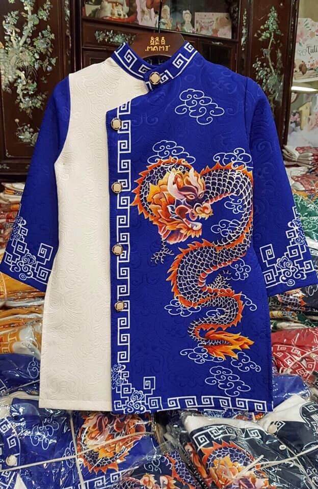 áo dài cách tân bé trai vải gấm