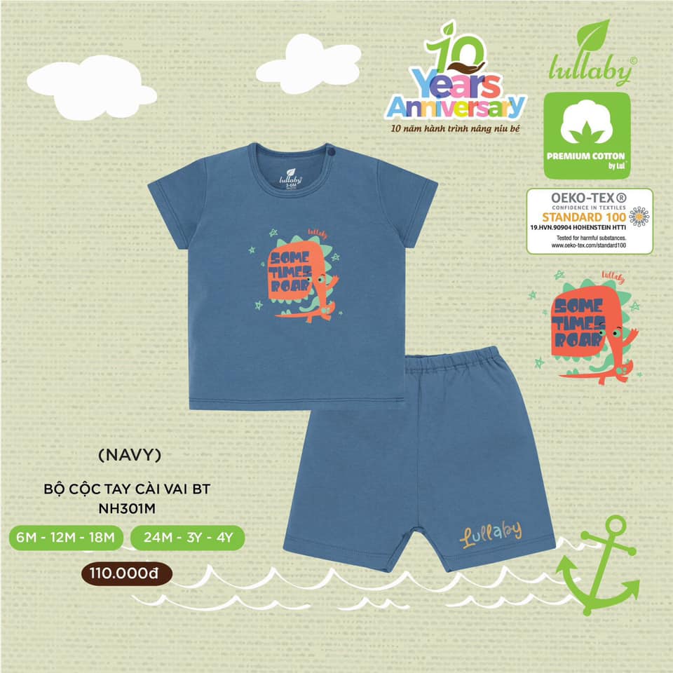 [LULLABY 2022] Bộ Cộc tay bé trai cotton (Sz 6m-4y)