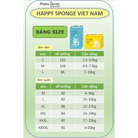 Tã/Bỉm HAPPY SPONGE size S-4XL 80-120 miếng