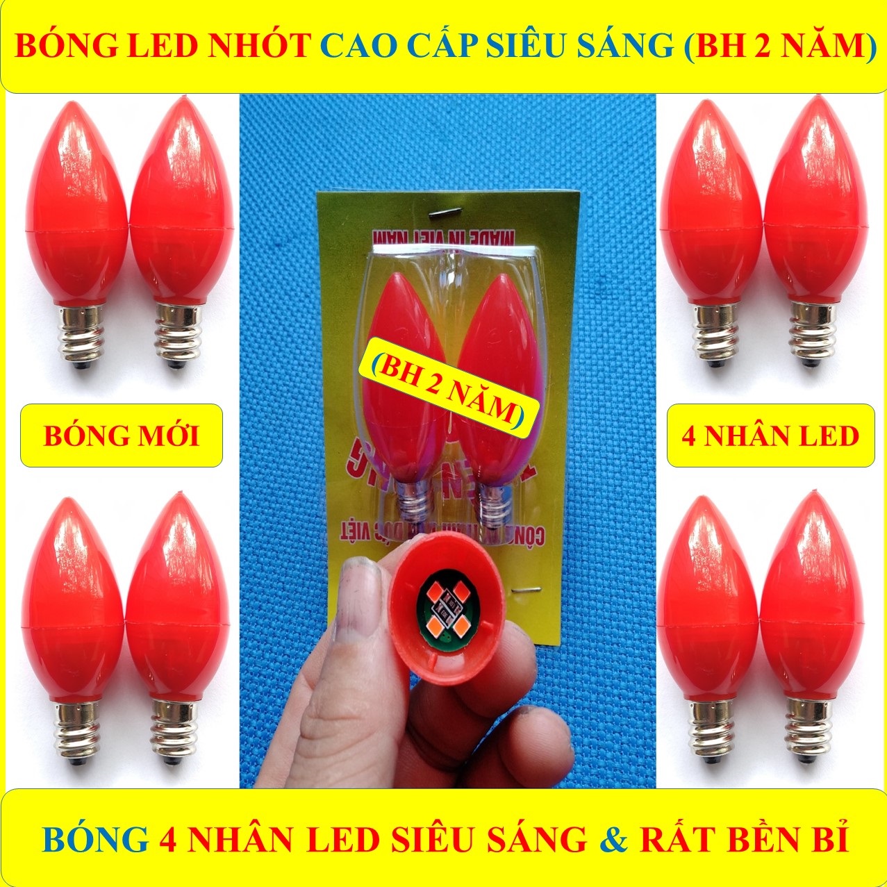 10 Bóng đèn Led trái ớt quả nhót cà na LOẠI XỊN (BH 2 NĂM) Bóng Mới 4 Nhân LED SIÊU SÁNG VÀ RẤT BỀN BỈ