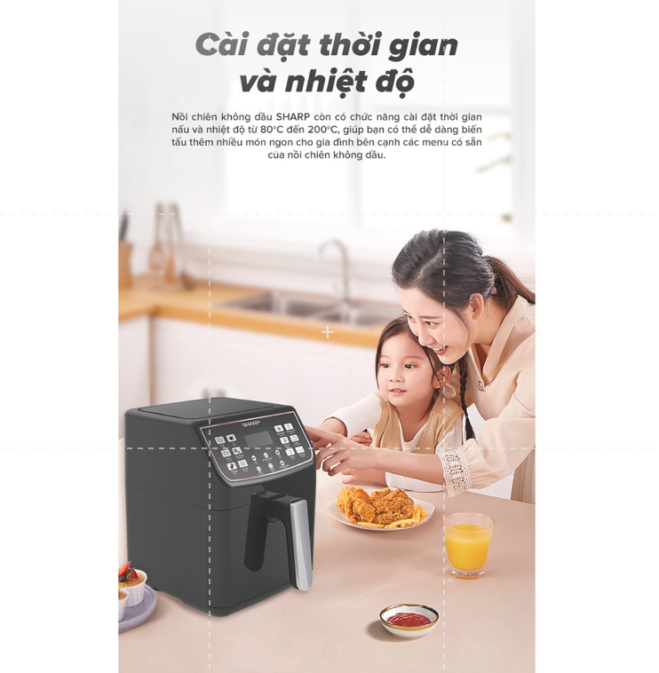 Nồi chiên không dầu Sharp KF-AF55EV-BK (Hàng chính hãng, Dung tích 5.5 lít, Bảo hành 12 tháng)