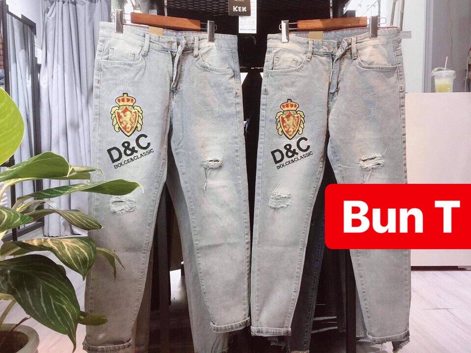 QUẦN BAGGY JEAN NAM CHẤT BÒ XANH THÊU HOÀNG GIA TREND MỚI QUẢNG CHÂU TT-1000 TRANG BUN FASHION