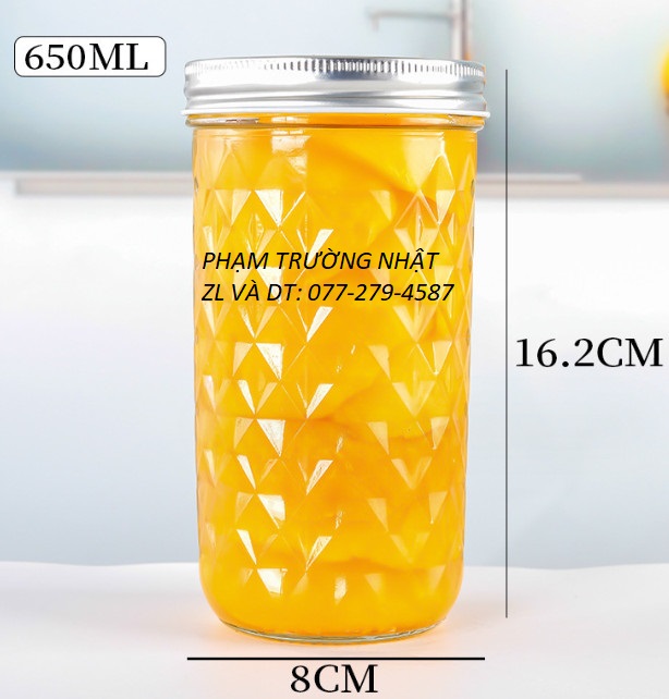 Hũ thuỷ tinh mứt jd kim cương nắp nhôm 650ml