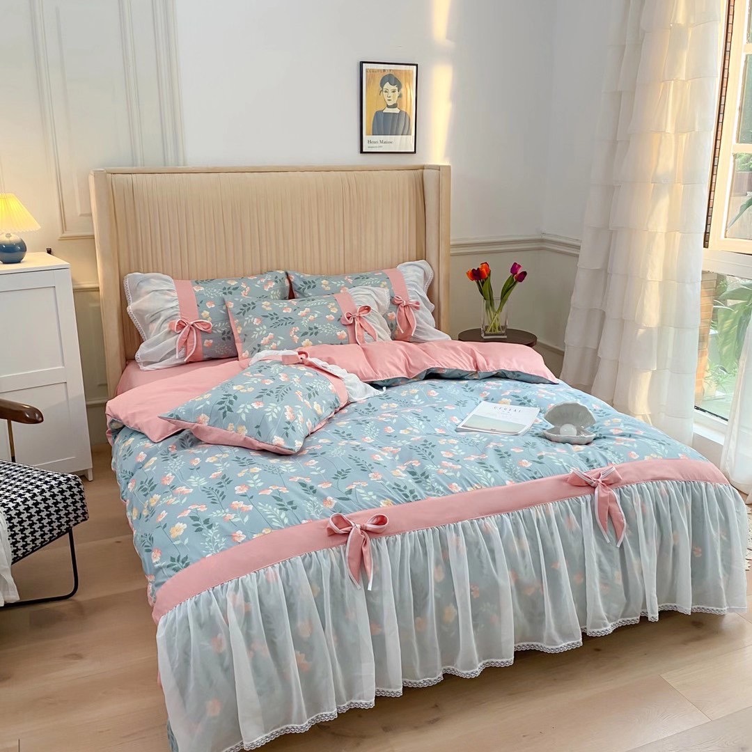 Bộ chăn ga cotton viền bèo