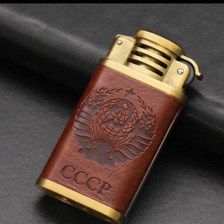 Bật lửa xăng đá kiểu cối cổ bọc da khắc nhiều hình 22036
