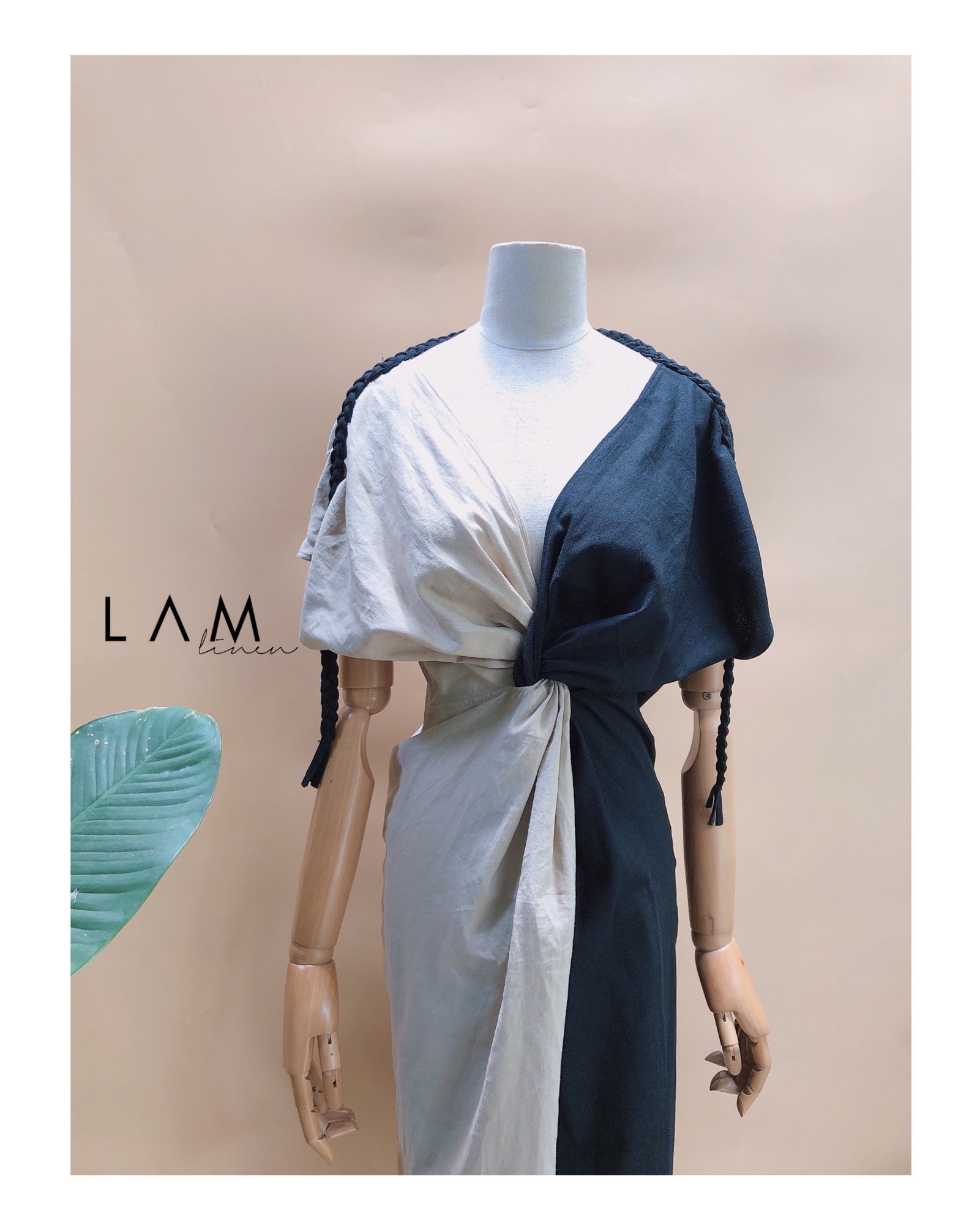 ĐẦM XOẮN EO PHỐI MÀU VẢI LINEN