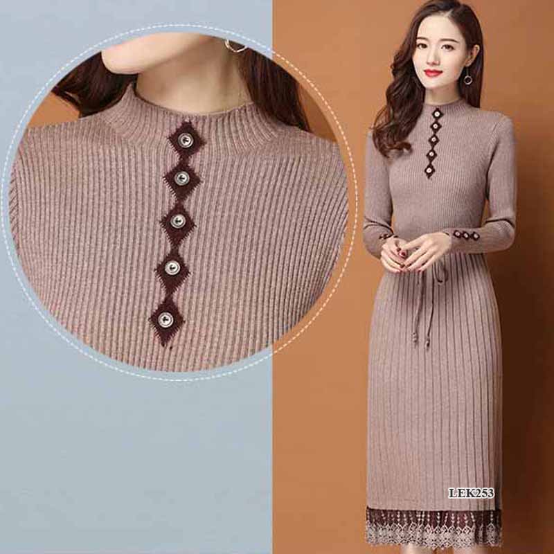 Váy len nữ thu đông phong cách Hàn Quốc LEK253