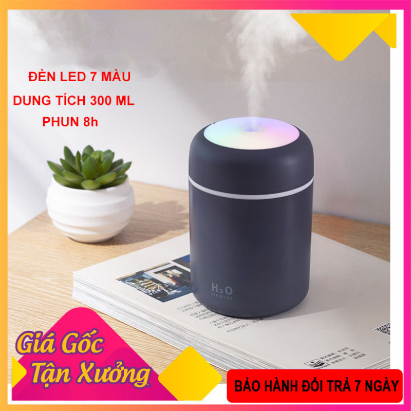 Máy phun sương nano mini( tặng lõi bông), máy khếch tán tinh dầu làm đèn ngủ, phun sương tạo ẩm không khí, đèn led 7 màu, sạc USB, dung tích 300 ml shop [Akycare]