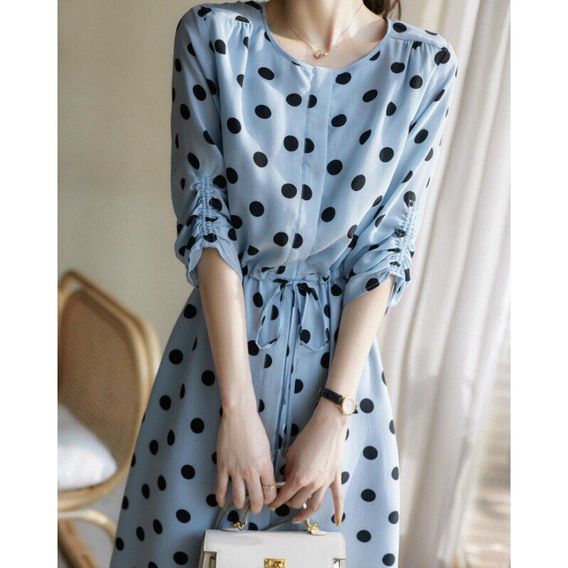 FreeshipMax[HCM] ĐẦM XÒE XANH CHẤM BI ĐEN