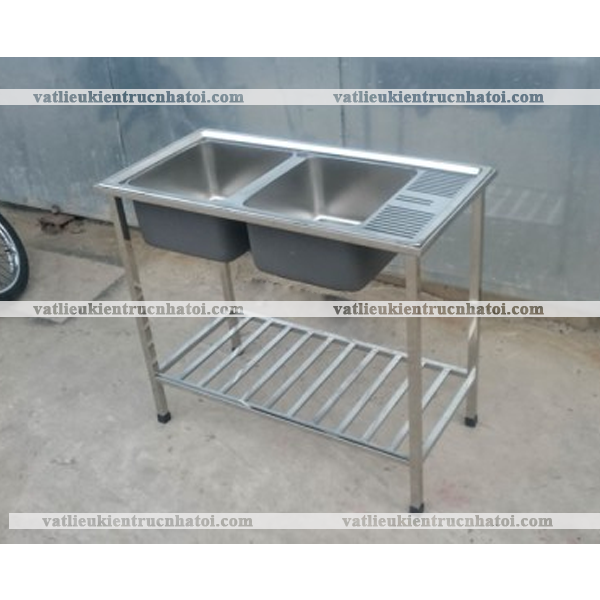 Chậu rửa bát 2 hộc 1 cánh có chân CRC2H10043