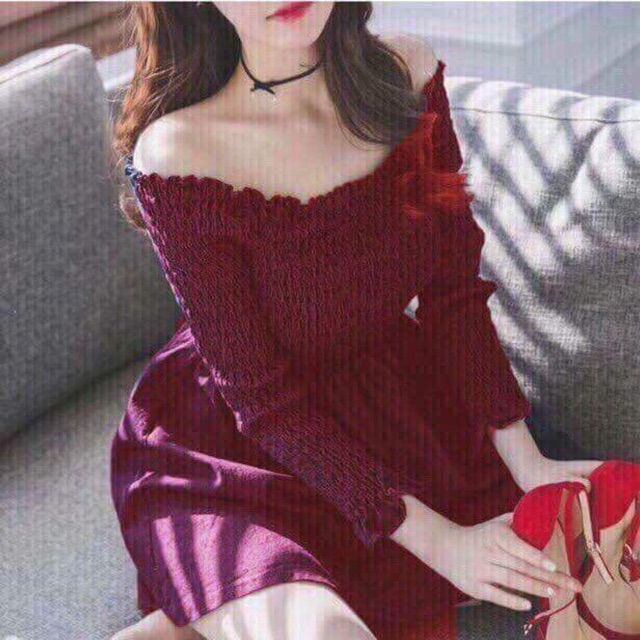 ĐẦM ĐỎ TAY DÀI, TRỄ VAI (có ảnh thật) MS155