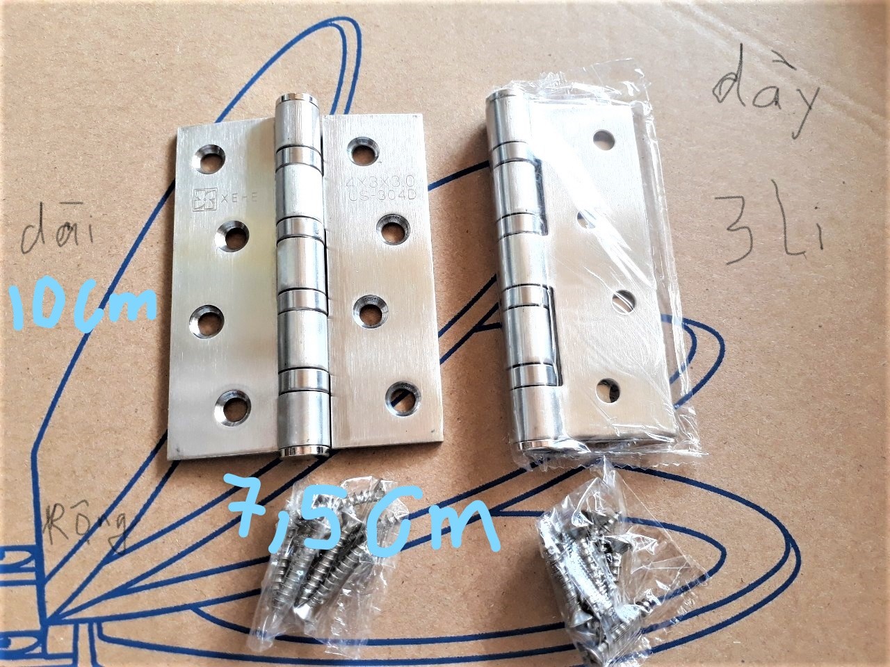 [HCM]bản lề cửa inox 100mmx75mmx3mm