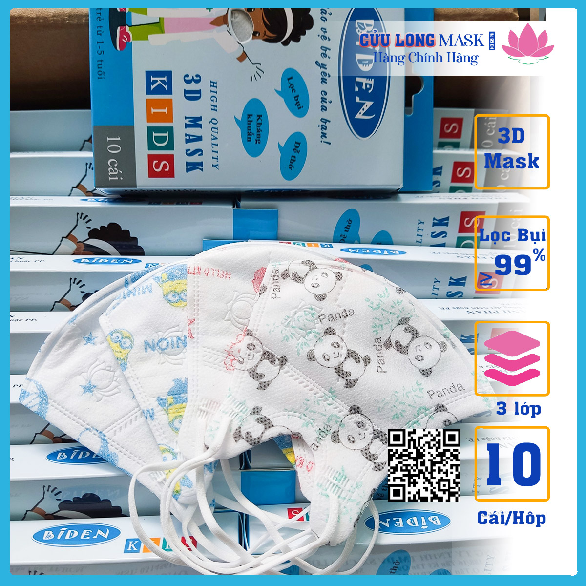 Khẩu trang cho bé từ 2-6 tuổi, 3D Biden Cửu Long