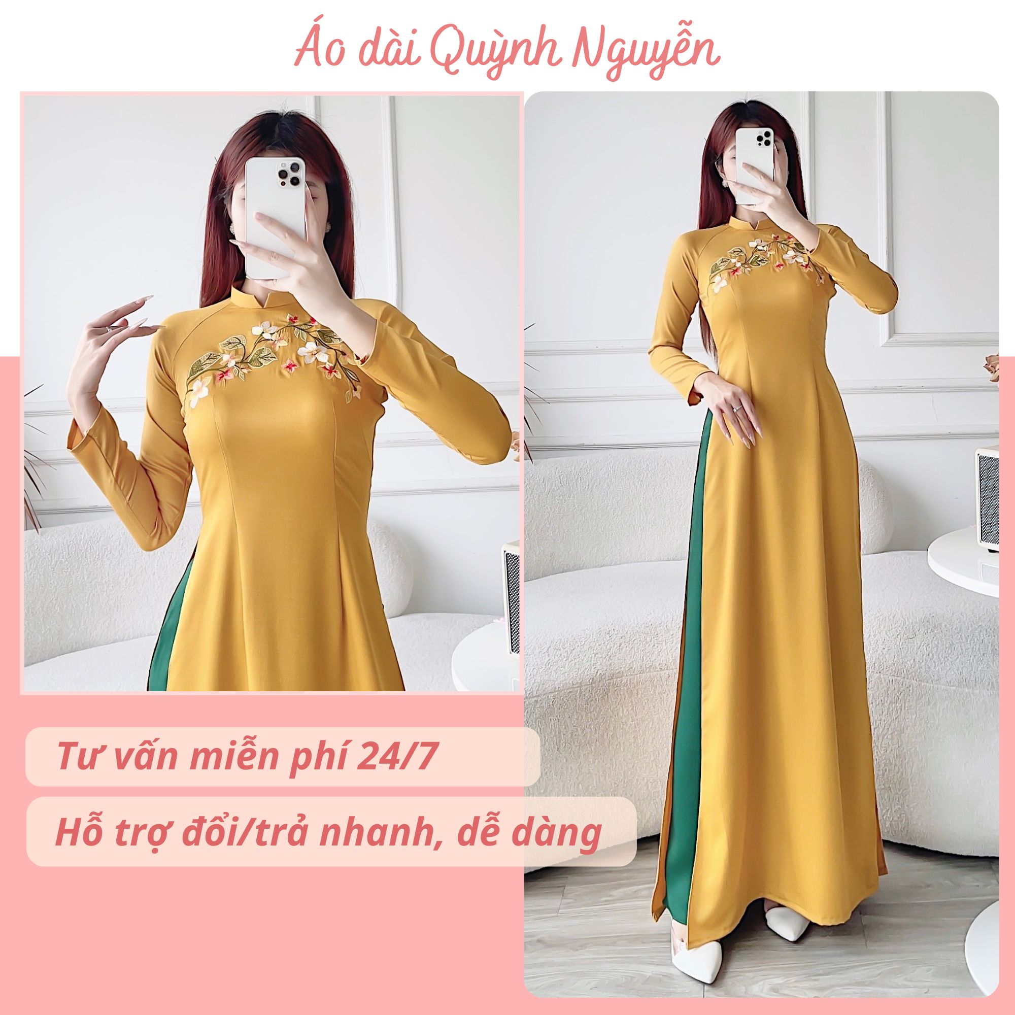 Áo dài cách tân áo dài lụa tây thi thêu thủ công MÃ TK19