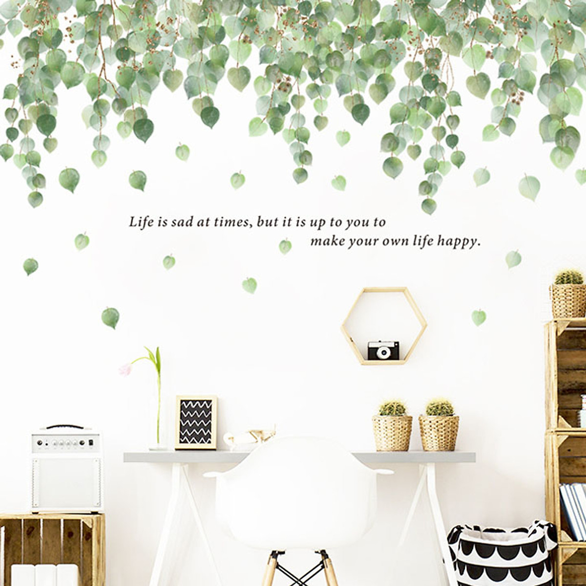 DECAL DÁN TƯỜNG TÁN LÁ XANH LIFE HAPPY