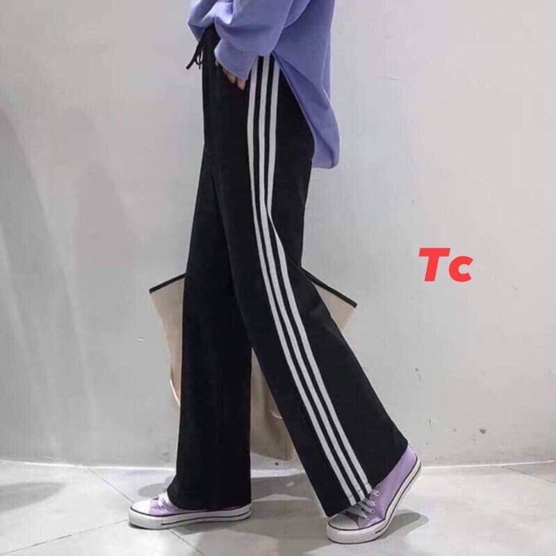 [Rẻ vô địch] Quần ba sọc ống rông cạp chun lưng cao freesize