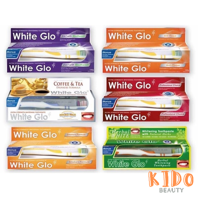 White Glo 150g toothbrush set (red/purple/blue/yellow/white)