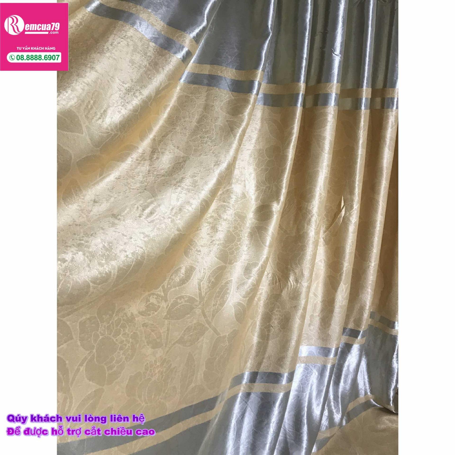 Rèm, màn cửa Ph curtains( ngang400cm x cao 270cm) Màu Vàng xám nhẹ hoa văn chìm + tặng dây vén màn