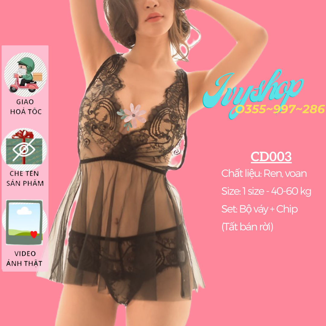 Váy ngủ cosplay sexy  ren phối voan siêu xinh gợi cảm mỏng manh  - Mã CD003 CD002 2 lớp