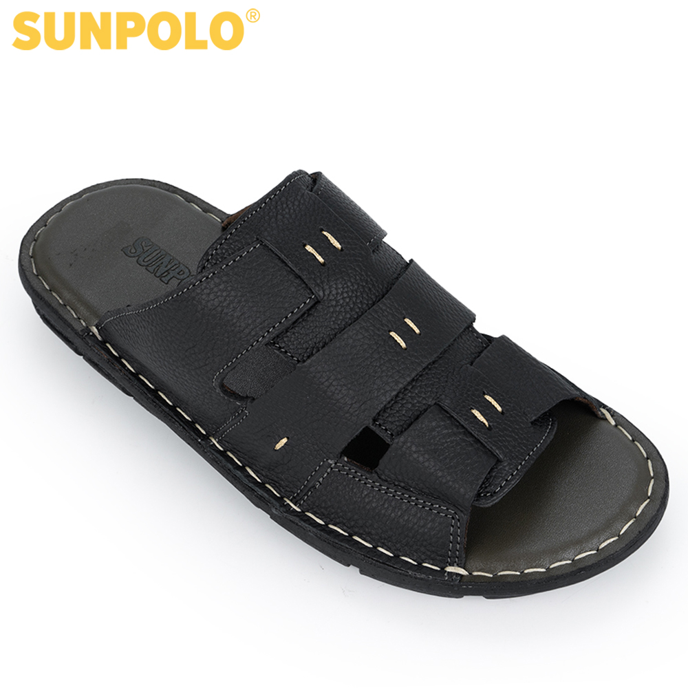 Dép quai ngang nam da bò cao cấp sunpolo aqn013