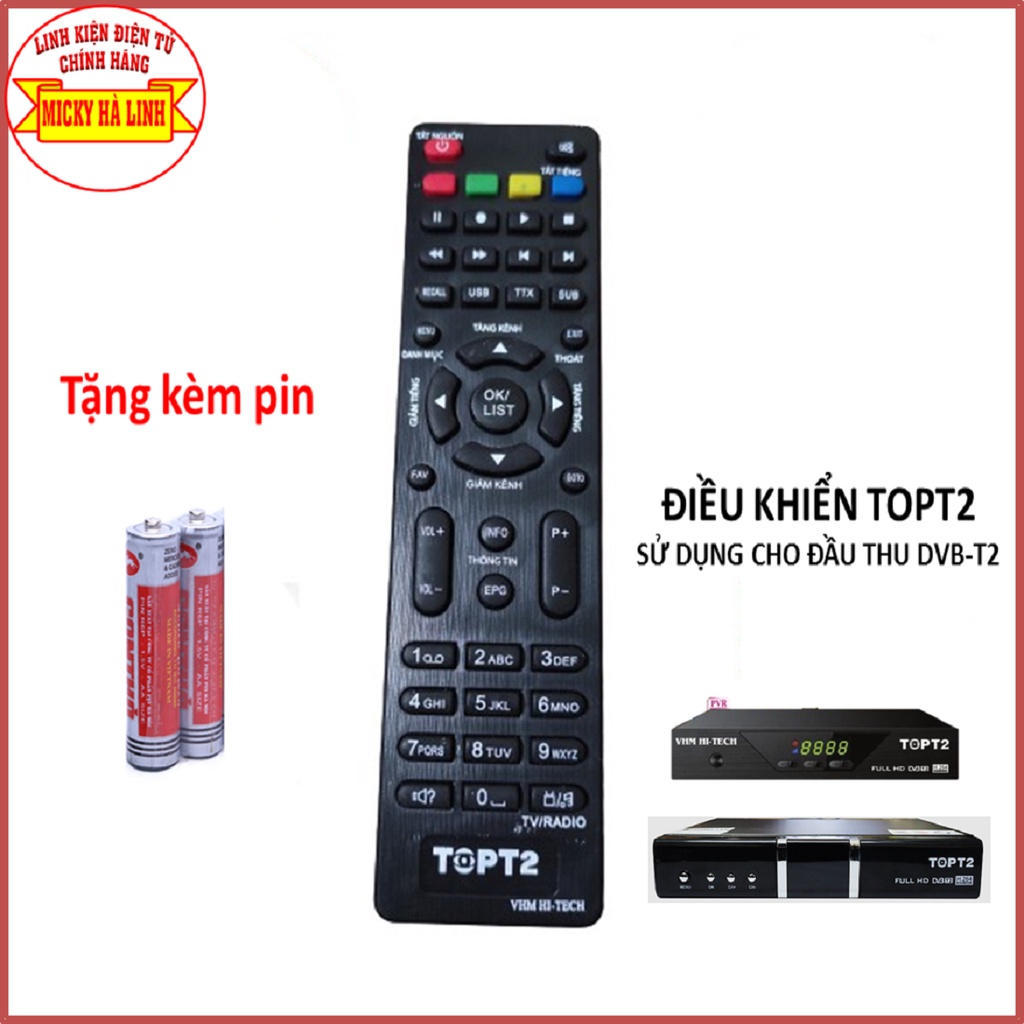 Điều khiển, remote top t2 sử dụng cho đầu thu kỹ thuật số mặt đất dvb-t2 topt2