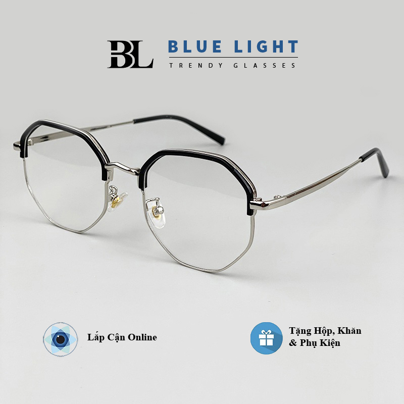 Gọng Kính Cận, Kính Giả Cận Nam Nữ, Chống Ánh Sáng Xanh, Mắt Vuông Clubmaster Đen Bạc Trong Suốt, Chống Ánh Sáng Xanh - BLUE LIGHT