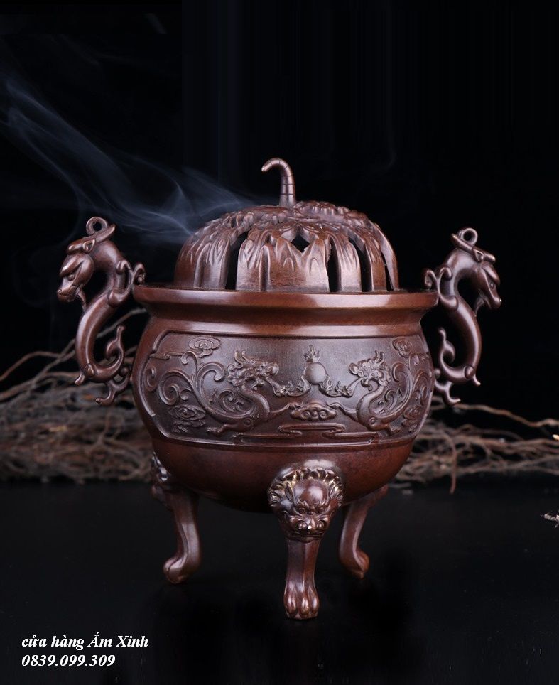 Lư hương xông trầm bằng đồng nguyên chất cỡ lớn