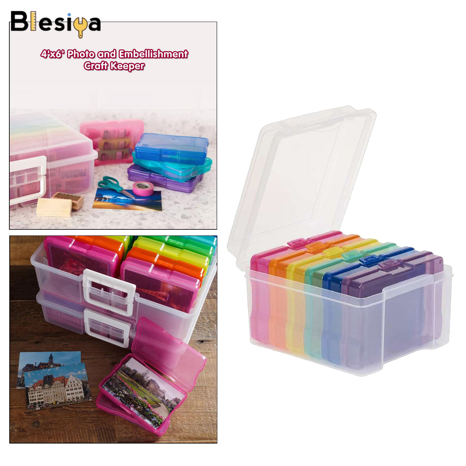 Blesiya 5x7 inch Photo Storage Box High-quality Plastic Craft Organizer