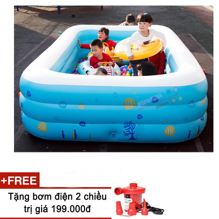 [HCM]TẶNG BƠM ĐIỆN bể bơi bơm hơi bể bơi mini gia đình tam be boi tre em Bể bơi phao Cỡ lớn cho bé và gia đình - Bể bơi phao 3 Tầng cỡ lớn: 150 cm. loại dày tặng kèm ( Bơm Điện + Miếng Vá )  ho boi danh cho em be