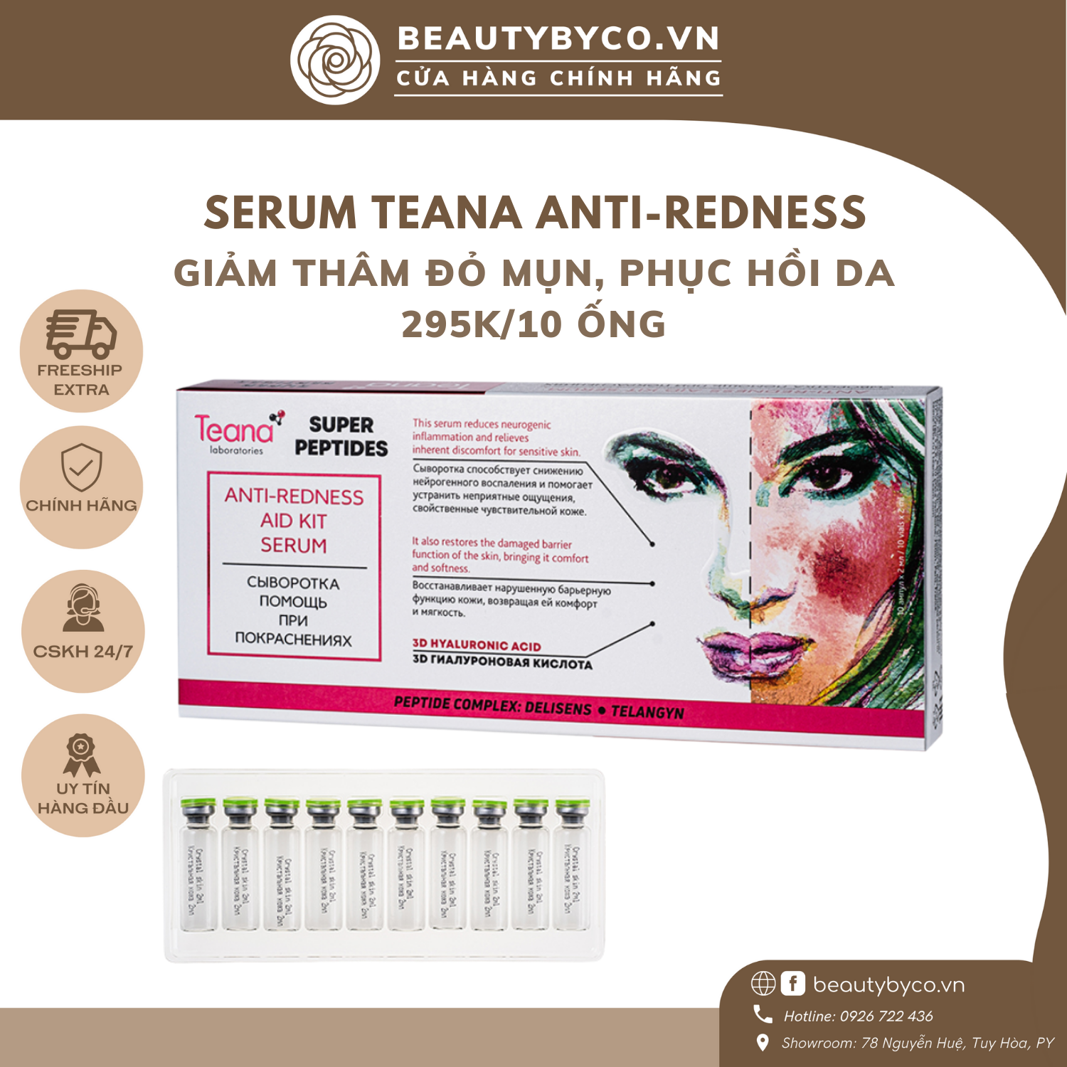 Serum Teana Anti-Redness giảm đỏ, giảm viêm, phục hồi da 2ml x 10 ống