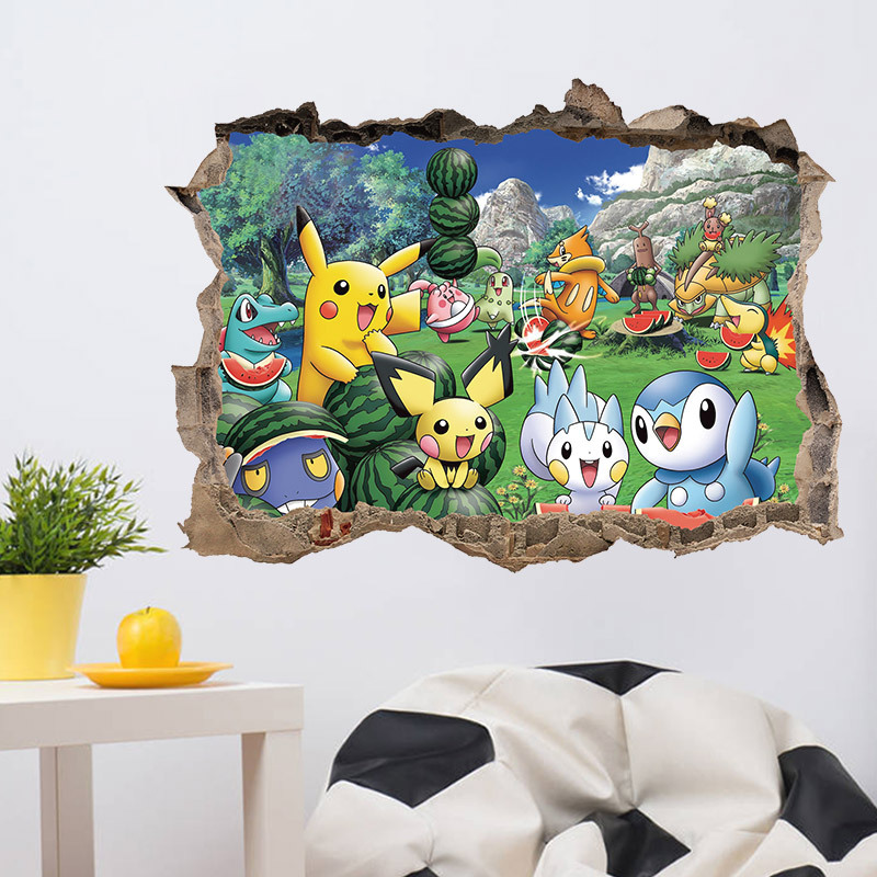 Decal Dán Trang Trí Tường Anime - Poster Hoạt Hình Pokemon 3D