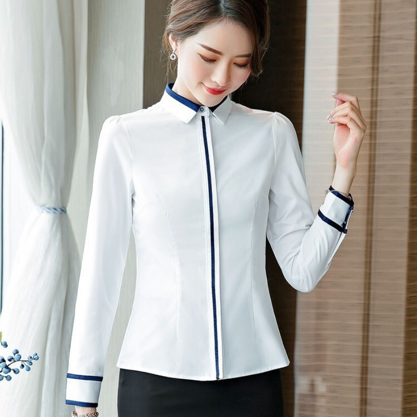 Áo sơ mi nữ công sở dài tay phối viền  thời trang PONIVALAZA sang trọng Chất liệu cao cấp không nhăn không xù không phai màu