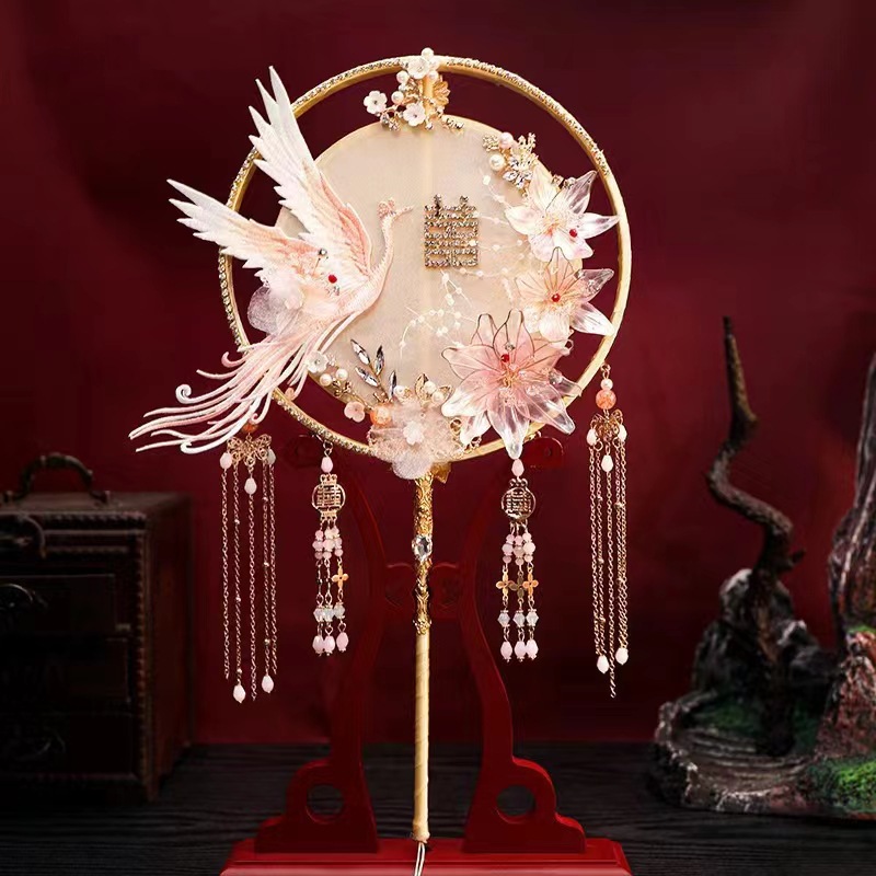 Quạt cổ trang cô dâu cầm tay phong cách Trung Hoa dùng để chụp ảnh đám cưới, cosplay xinh xắn dễ thương