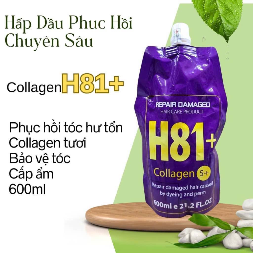 Kem Hấp dầu xả tóc hàng ngày phục hồi H81 plus colagen phục hồi hư tổn khô xơ bóng mượt chăm sóc tóc túi 600ML